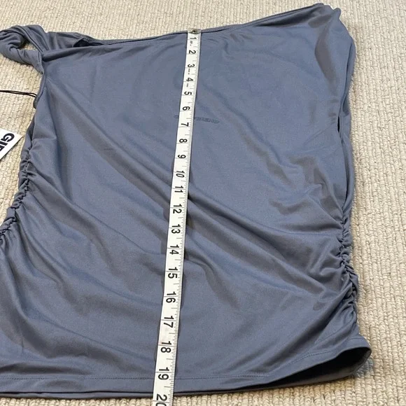 GIRLFRIEND COLLECTIVE Medium Ruched Sides Twist One Shoulder Tank Top Gray - Picture 6 of 7